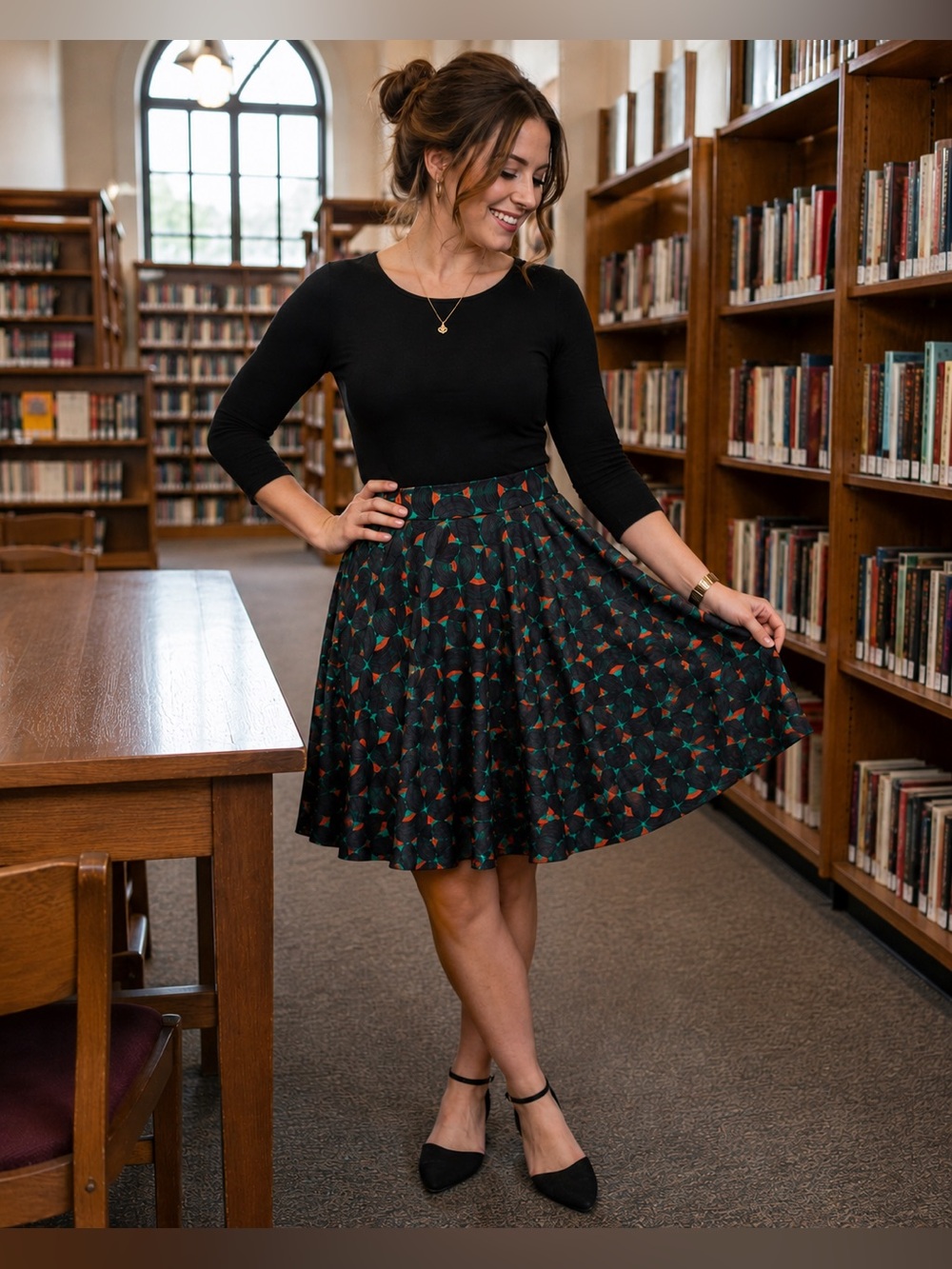 🥧🔥 LuLaRoe Skater Skirt with Pockets Teal & Rust Orange Triangle Print